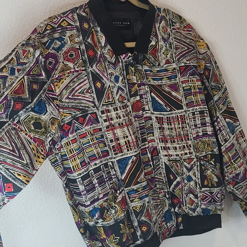 Retro August Silk abstract silk windbreaker jacket medium - Picture 6 of 12